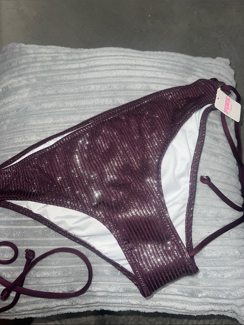 PINK Victoria's Secret Shimmery Ribbed Bikini Bottom in Plum